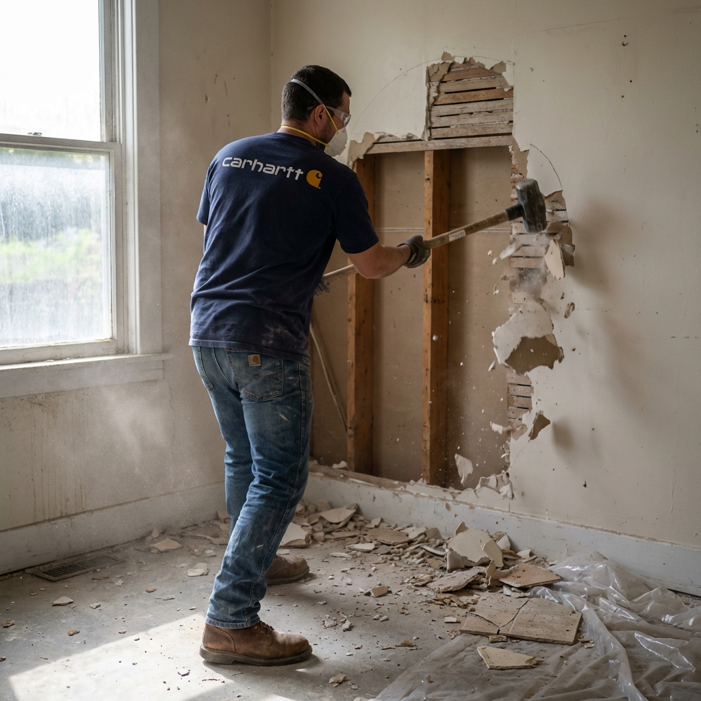 Professional interior demolition stripped to studs ready for remodel