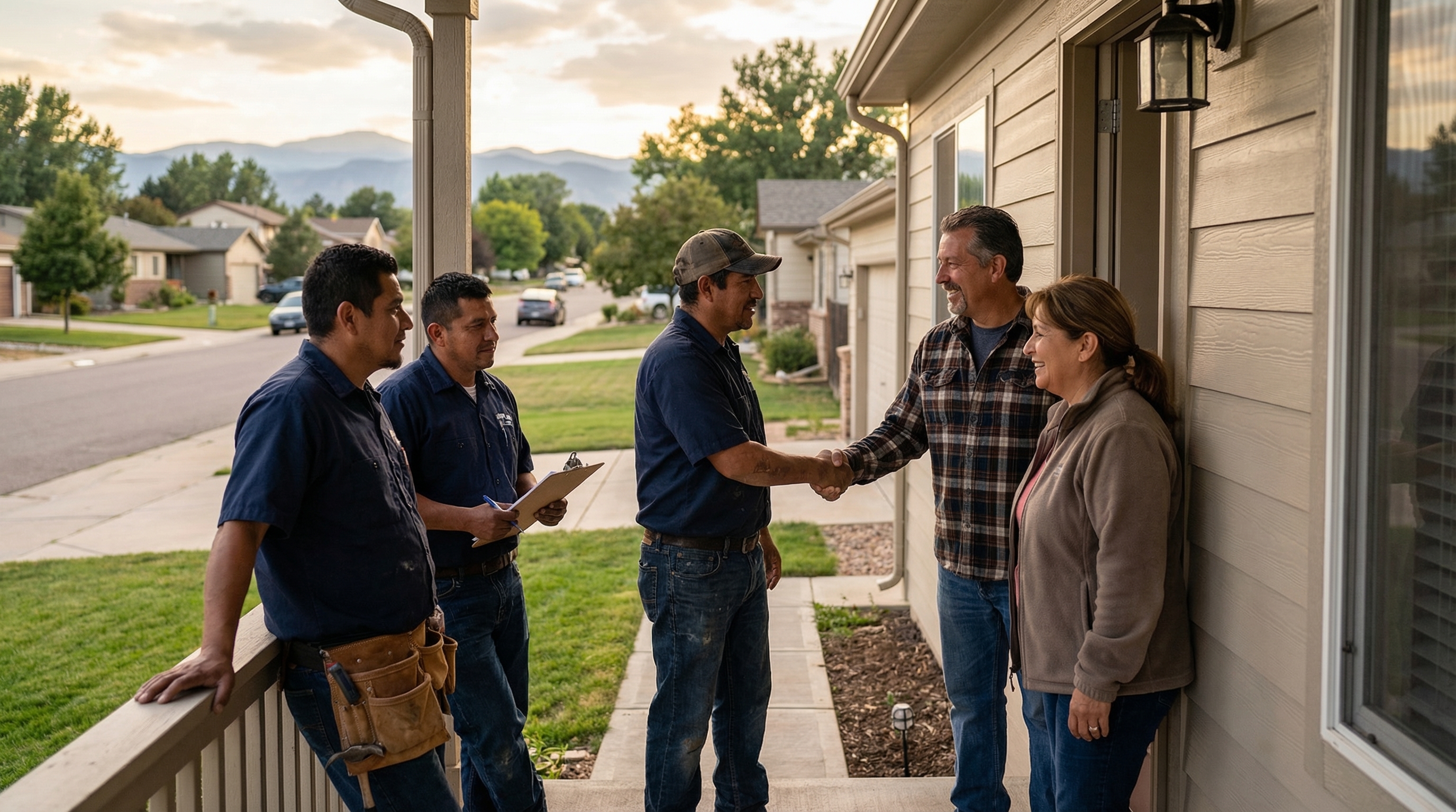 Trustie Services crew with happy Denver homeowner